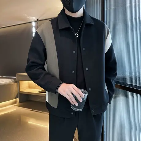 秋季新款轻熟风毛呢夹克上衣简约韩版撞色拼接休闲外套小众高级感商品大图