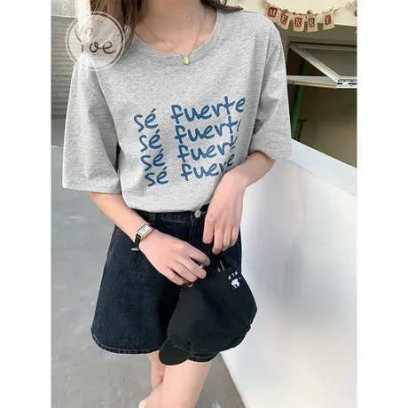 yoe22夏季新品短袖t恤女胸前字母印花全棉上衣女ins潮设计感小众商品大图