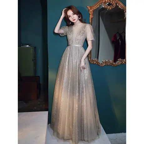 高端主持晚礼服女气质名媛长款端庄大气宴会优雅仙气公主学生艺考图片