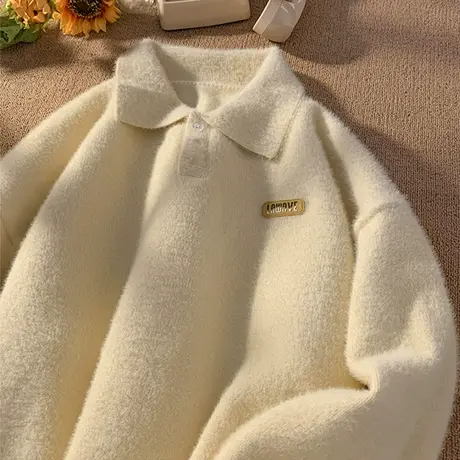 翻领毛衣男潮牌宽松vintage慵懒风针织衫简约时尚春秋polo领上衣商品大图