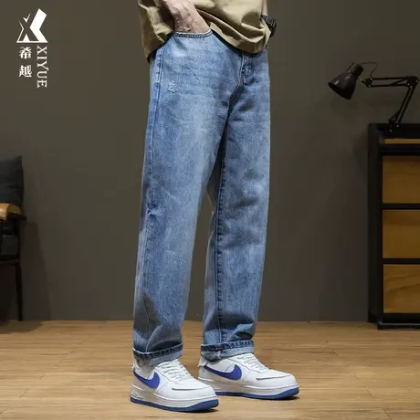 希越美式直筒男士牛仔裤2024春季新款宽松大码加大休闲显瘦长裤子商品大图