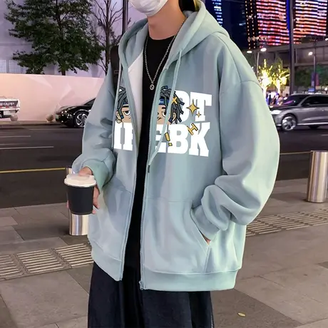 oversize高街美式卫衣男秋冬款ins潮牌宽松外套情侣秋季拉链开衫商品大图