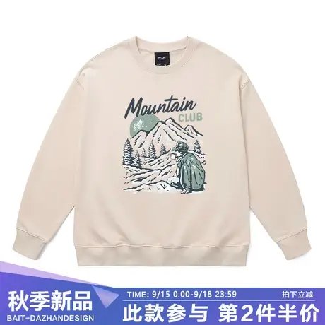 美式户外风圆领纯棉卫衣男复古山脉印花毛圈透气大码套头外套秋季商品大图