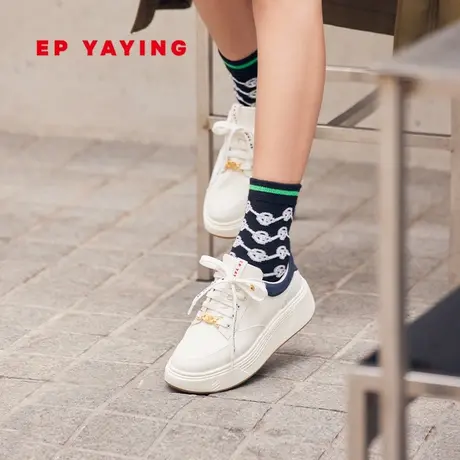 EP YAYING雅莹女鞋 撞色牛皮休闲厚底小白鞋 商场同款新品XC02A图片