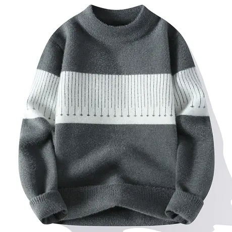 半高领毛衣男潮流休闲条纹针织打底衫青少年水貂绒内搭保暖线衣服商品大图