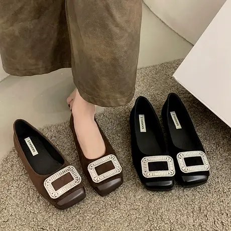 法式浅口单鞋女2024年春夏季新款复古百搭绒面瓢鞋平底通勤奶奶鞋商品大图