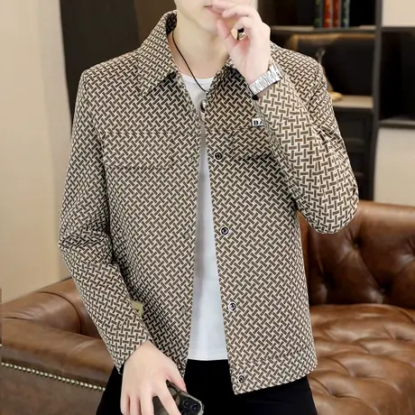 新款2024男装翻领休闲外套春秋季高级感韩版褂子潮牌男士痞帅夹克图片