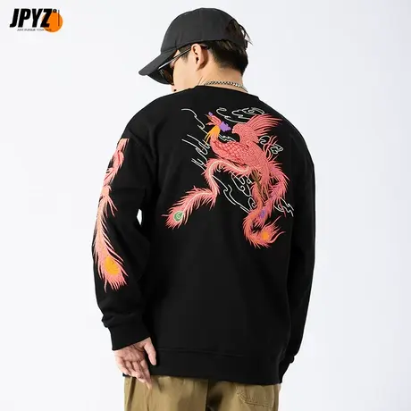 秋季宽松圆领凤凰刺绣卫衣男女ins国潮嘻哈潮牌套头情侣长袖上衣商品大图