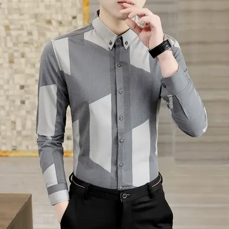 发型师秋季男装休闲长袖衬衫潮流时尚百搭男士高端韩版痞帅衬衣寸商品大图