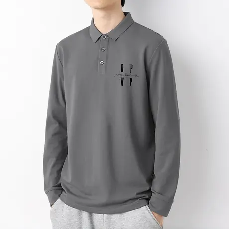 丝光珠地棉翻领t恤男长袖polo衫保罗带领打底衫潮牌印花有领秋衣商品大图