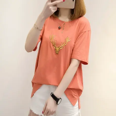 t恤女短袖打底衫夏装新款刺绣宽松学生半袖体恤上衣短款韩版商品大图