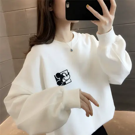 韩版宽松米奇套头卫衣女圆领春秋薄款纯棉长袖慵懒风女上衣ins商品大图