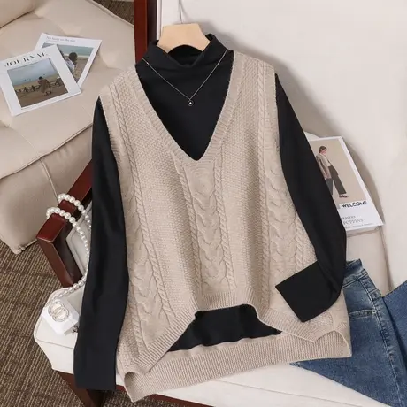 茧型v领针织马甲背心女2023秋装新款宽松外穿马夹不规则毛衣坎肩商品大图