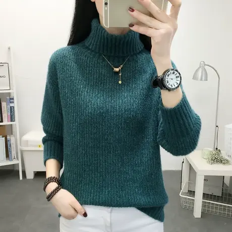 高领加厚宽松内搭加绒雪尼尔毛衣女2022冬季新款女士外穿针织衫商品大图