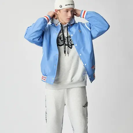 Aape旗舰店男装秋冬迷彩图案拼接字母刺绣薄绒款卫裤长裤6929XAJ商品大图