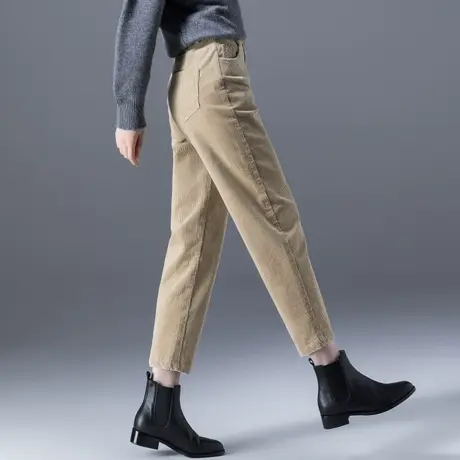 秋冬灯芯绒裤子女2023新款休闲女裤卡其色哈伦裤萝卜裤加绒条绒裤商品大图