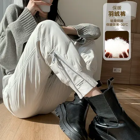 羽绒裤女外穿时尚2023年秋冬新款高腰宽松显瘦加绒加厚休闲棉裤子图片