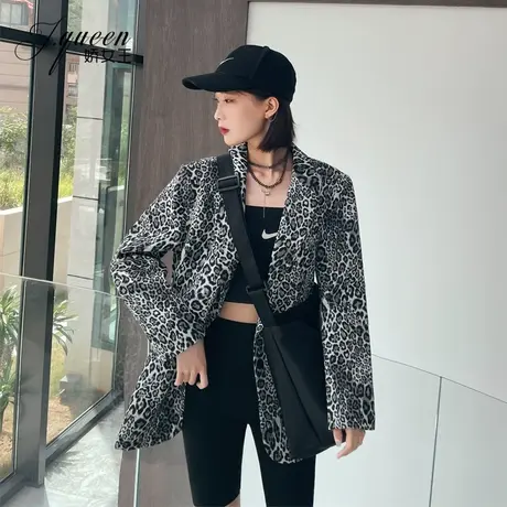 豹纹西装外套女秋季网红潮流复古宽松休闲印花小众潮流炸街小西服图片