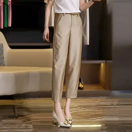 时尚显瘦镰刀裤女夏高腰哈伦裤宽松西装裤2023新款九分直筒萝卜裤图片