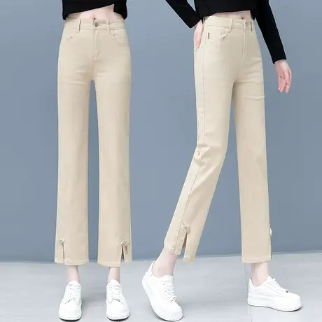 米白色高腰烟管裤女2023年春季新款显瘦宽松小个子直筒九分牛仔裤商品大图