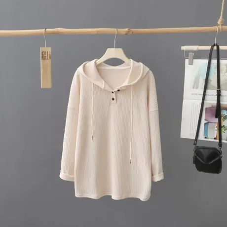 简约百搭中长款连帽长袖t恤女秋装新款韩版宽松套头打底上衣体恤图片