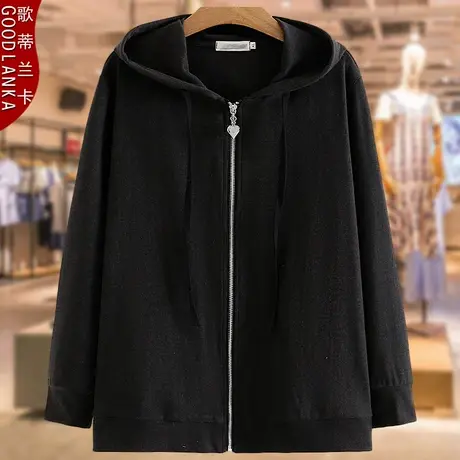 加肥加大码中年妈妈秋装卫衣200斤宽松时尚休闲连帽开衫春秋外套图片