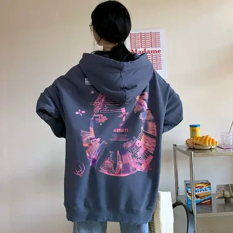 vintage卫衣女2021宽松韩版潮ins超火上衣设计感小众春秋薄款外套商品大图