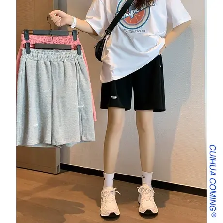 休闲运动短裤女夏薄款2023新款高腰中裤宽松直筒阔腿五分裤ins潮商品大图