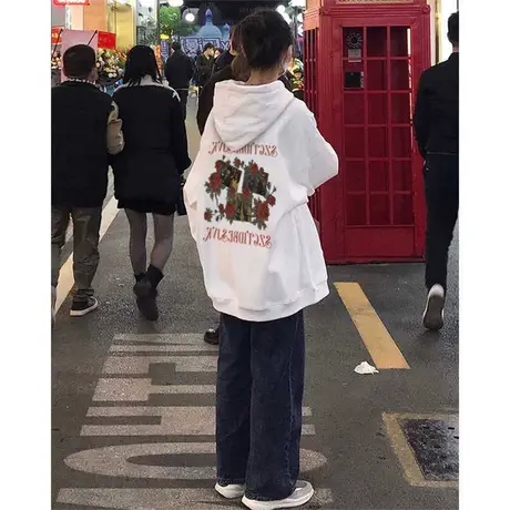 加绒加厚连帽卫衣女oversize秋冬小众设计感宽松潮牌美式高街外套商品大图