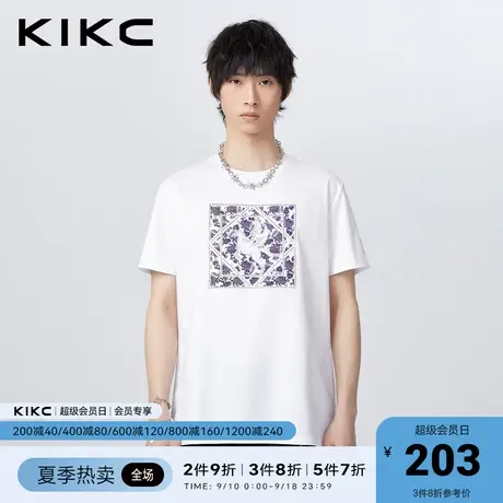 kikct恤男2023春夏新款商场同款烫画烫钻复古休闲百搭合体短袖图片