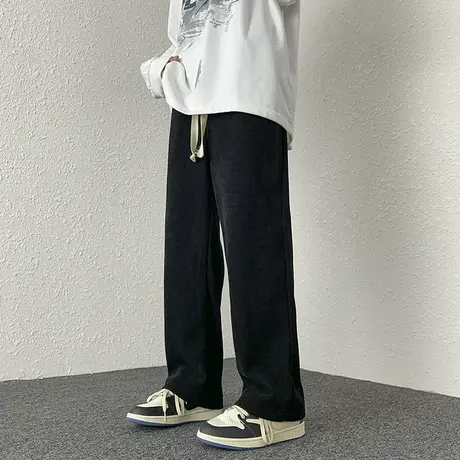 灯芯绒裤子男秋季ins潮流阔腿裤男款卫裤宽松直筒休闲裤男生长裤商品大图