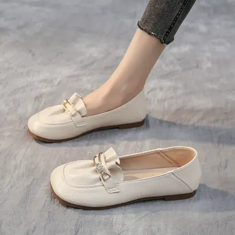 豆豆鞋女2023年新款百搭夏季两穿软皮平底单鞋一脚蹬秋小皮鞋飘鞋商品大图