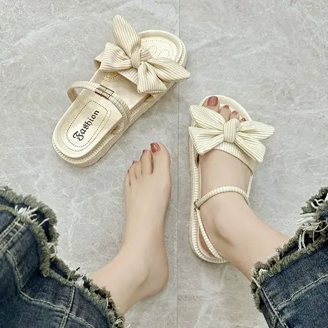 两穿凉鞋女夏外穿2023年新款ins潮配裙子厚底仙女风学生平底拖鞋商品大图