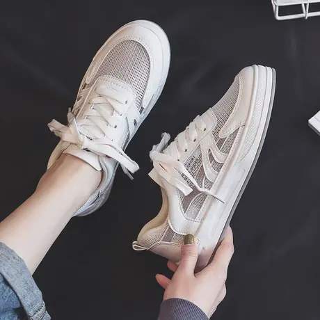 薄款透气小白鞋女鞋2023夏季新款百搭镂空单网面帆布运动板鞋网鞋商品大图