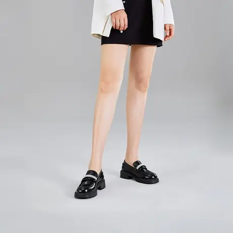 VME/舞魅时尚休闲内增高厚底乐福鞋一脚蹬2023新款夏款单鞋女皮鞋商品大图