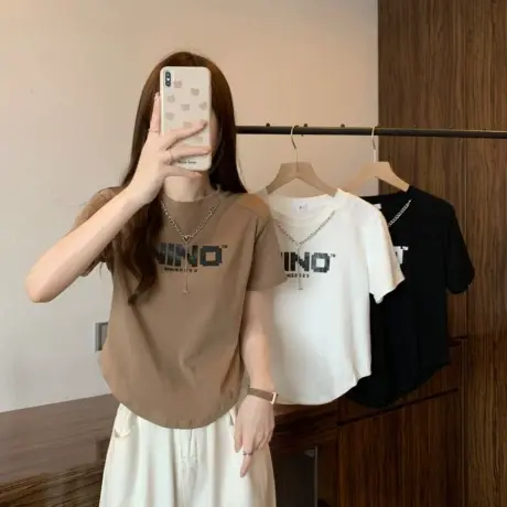 胖mm大码短袖正肩t恤女装夏季新款法式洋气设计显瘦短款上衣200斤商品大图