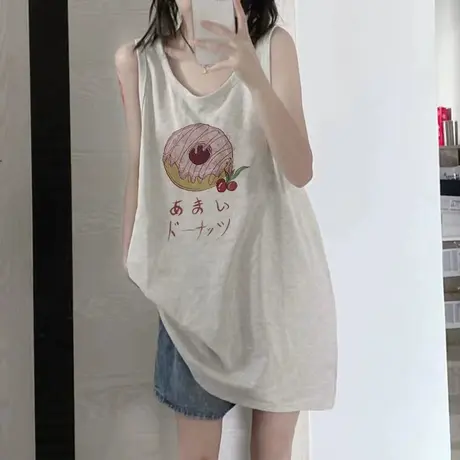 纯棉吊带运动坎肩背心无袖t恤女夏季设计感小众外穿宽松挂脖上衣图片