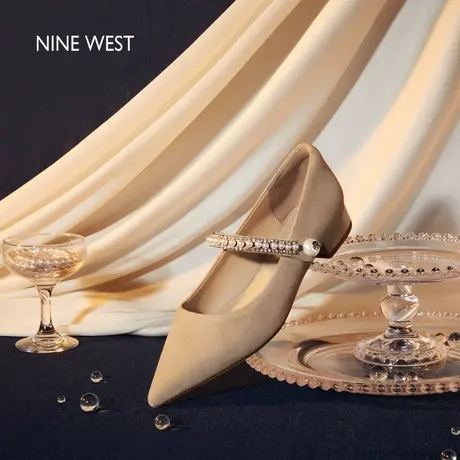 Nine West/玖熙尖头玛丽珍鞋春季新款羊反绒低跟优雅单鞋女甜美图片