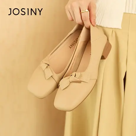 Josiny/卓诗尼低跟鞋2023秋季新款时尚百搭浅口一脚蹬配裙子单鞋商品大图