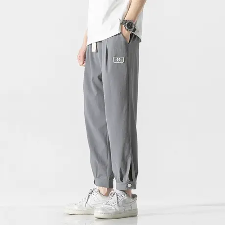 潮流纯色九分裤男士夏季薄款冰丝透气休闲裤新款简约百搭直筒裤子商品大图