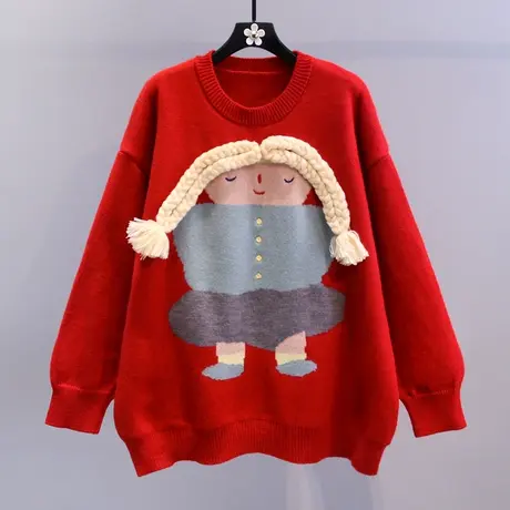 卡通女孩毛衣女秋冬2023新款日系复古慵懒风宽松设计感针织上衣图片