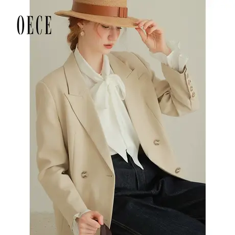 Oece气质小西装外套女2023秋季新款女装双排扣通勤西服女春秋商品大图