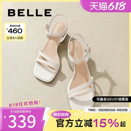 百丽女鞋一字带粗跟凉鞋女夏季新款仙女沙滩凉鞋子3Z1E2BL4图片