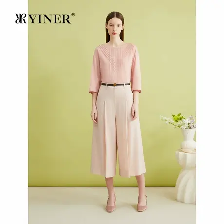 YINER音儿女装夏季时尚法式优雅收褶弹力阔腿A摆裙休闲裤商品大图