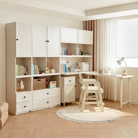 全友家居现代简约儿童书桌书柜一体客厅卧室学习桌椅储物收纳柜子商品大图