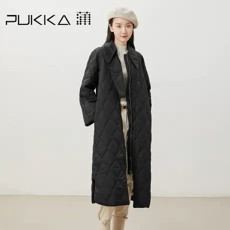 蒲PUKKA 工装绗棉有型棉衣防风功能保暖神器女中长款菱形格棉服图片