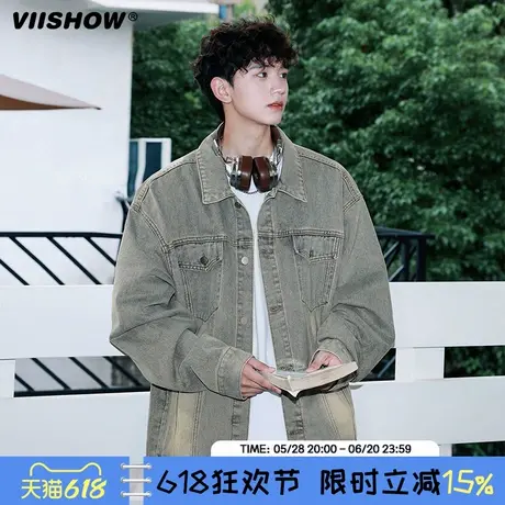 VIISHOW美式复古牛仔外套男士秋痞帅潮牌夹克宽松vibe高街牛仔衣图片
