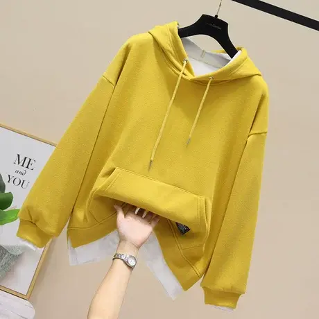 卫衣女春秋冬季加绒外套2023新款宽松中长款加绒假两件上衣潮ins商品大图