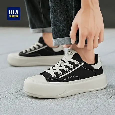 HLA/海澜之家男士黑色帆布鞋2025新款轻便休闲男鞋厚底增高大头鞋商品大图