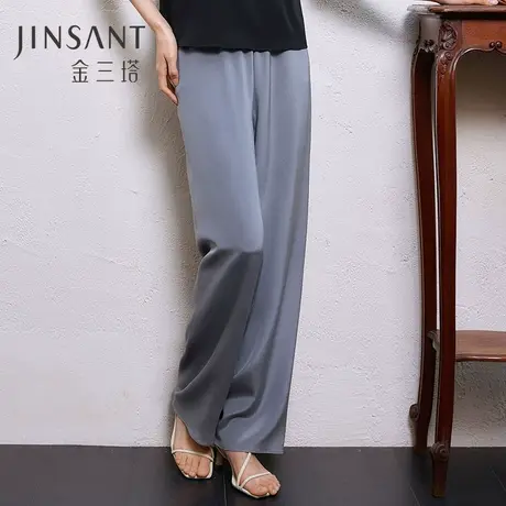 金三塔重磅桑蚕丝家居裤女夏新品简约舒适直筒弹力睡裤可外穿长裤商品大图